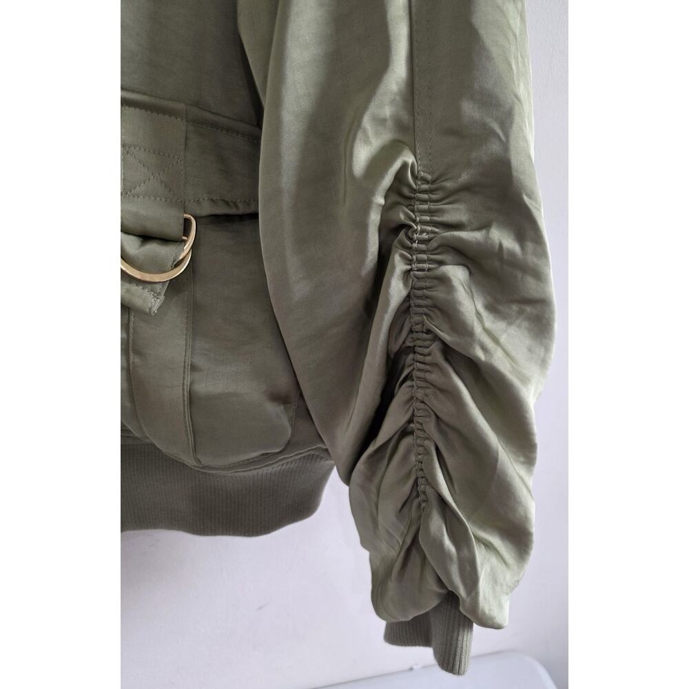 House of Harlow 1960 Gina Sage Green Padded Bomber Jacket Gold-tone HW Sz Large - Picture 4 of 8